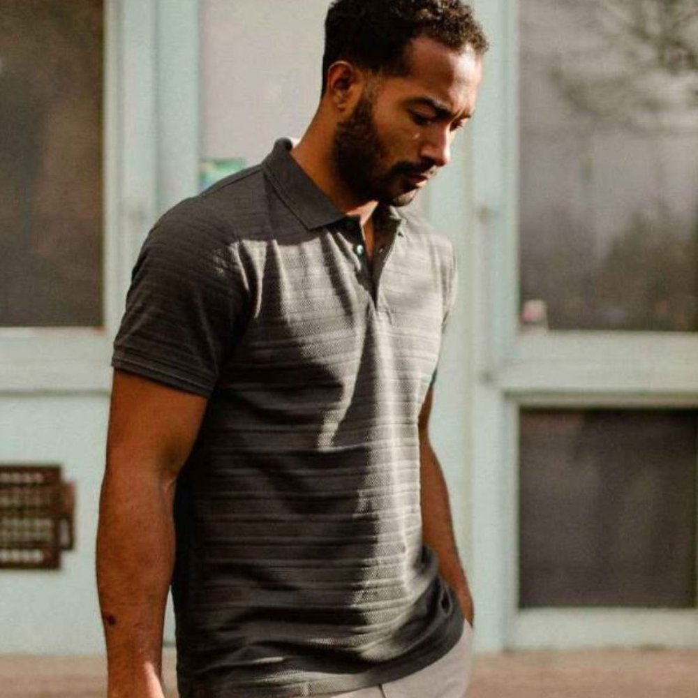 Taylor Stitch - Polo in Dark Slate Jacquard - M - 40